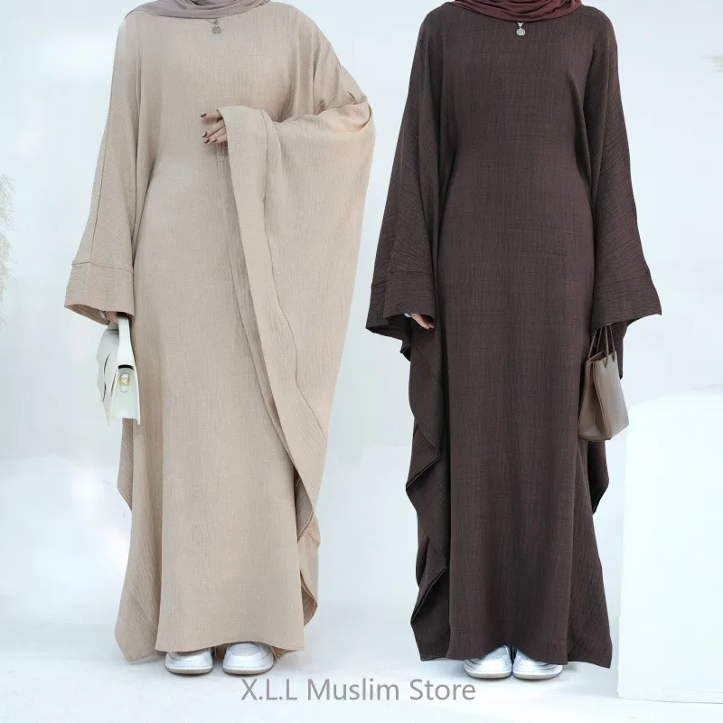 

2024 Dubai Eid Ramadan Bat Sleeve Prayer Garment Batwing Abaya Muslim Dress Modest Kebaya Robe Women Clothes Female Musulmane