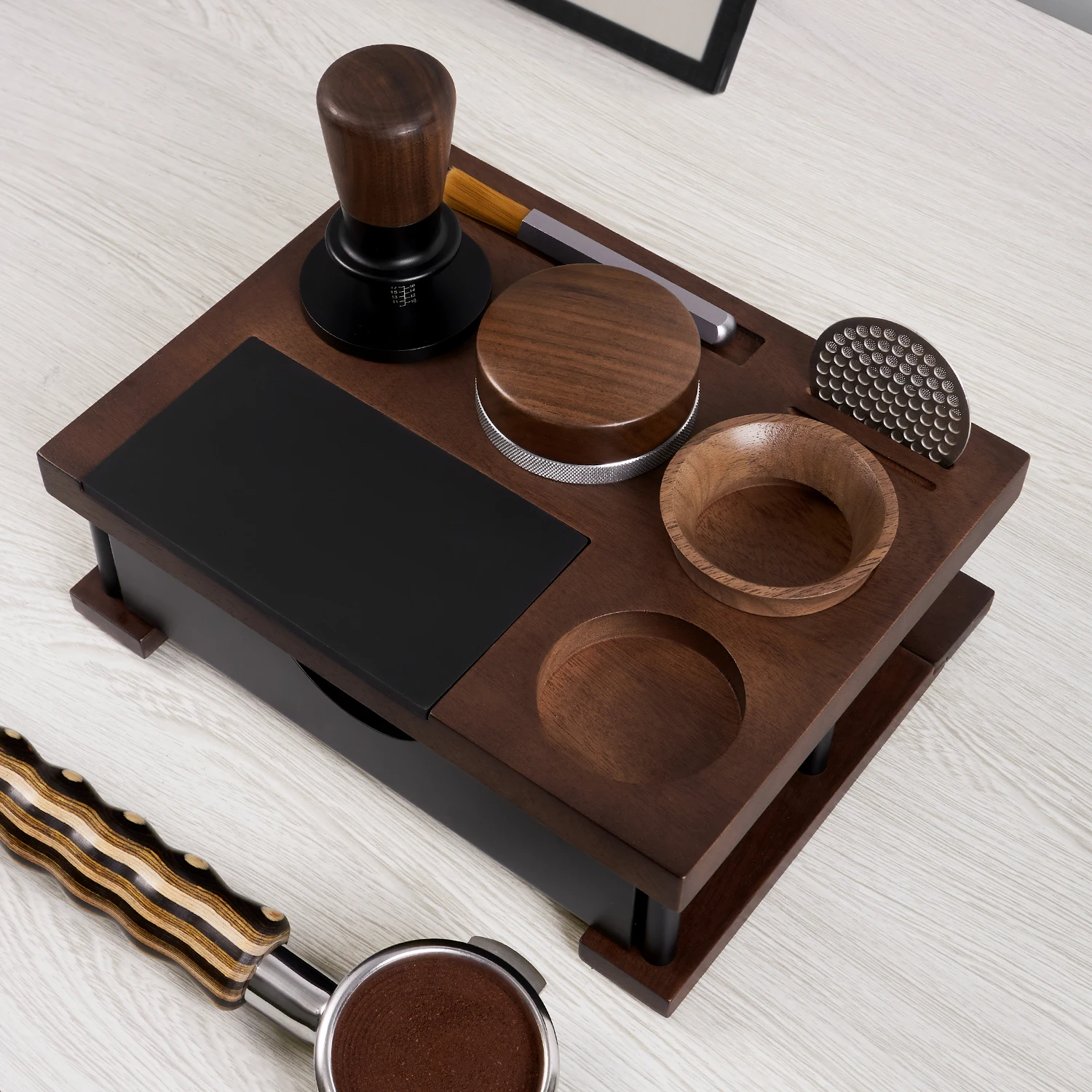 BANLEE Coffee Tamping Station Wooden Silicone Espresso Tamper Mat for 51-58mm Portafilter Home Barista Coffee Accessories