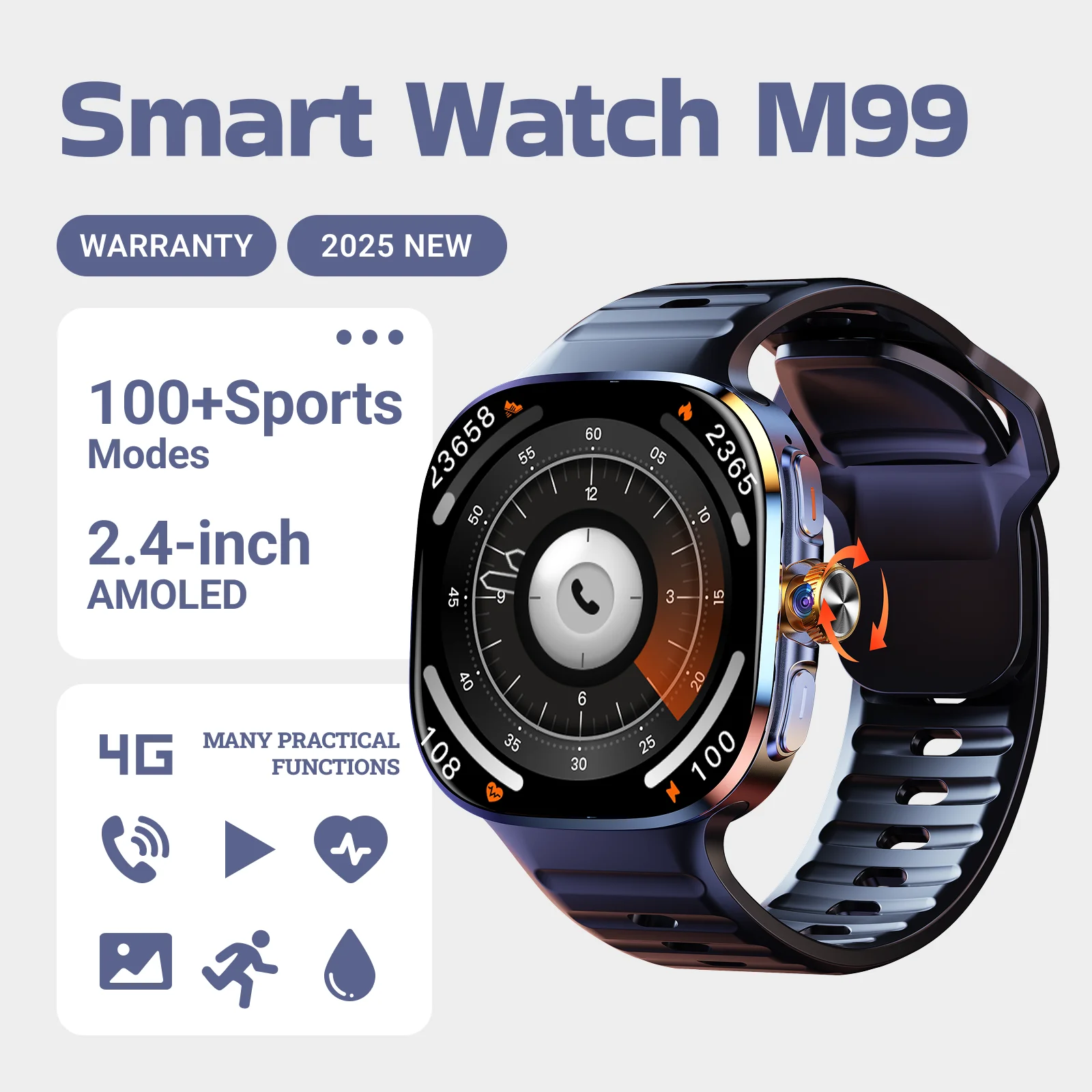

New M99 5G Smartwatch: 2.4" AMOLED, Android OS, Rotating Camera, SIM/WiFi Call, 24/7 Health Monitor