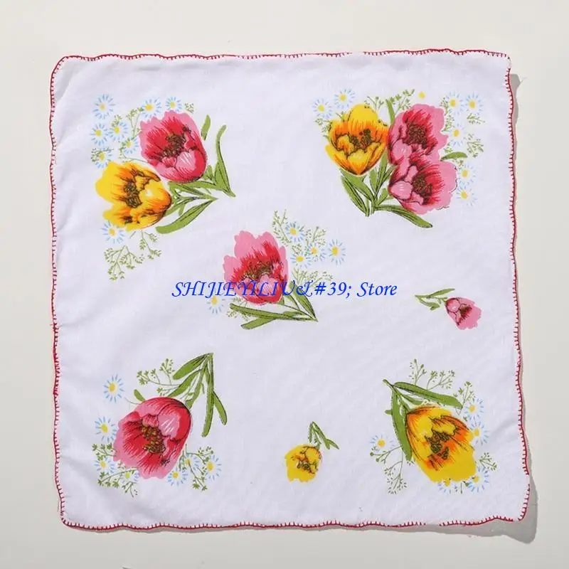 

E21F Vintage Floral Handkerchiefs Set DIY Women Hairband Ladies Pocket Handkerchiefs