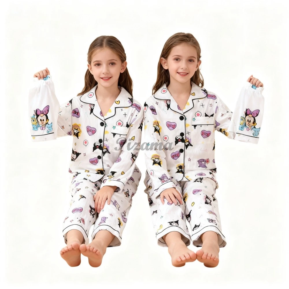 سانريو الفتيات مجموعة ملابس كورومي الفتيات منامة مجموعات الأطفال ملابس خاصة 2 قطعة زر أسفل المتسكعون الاطفال الكرتون ملابس نوم