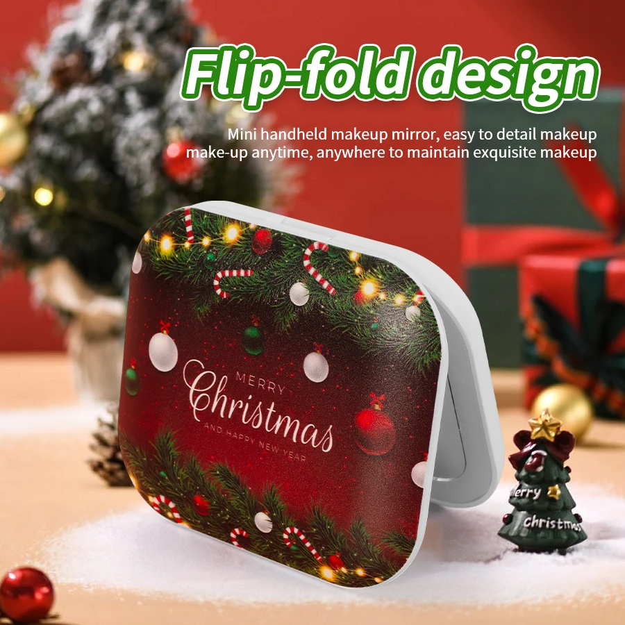 Pocket LED Compact Travel Makeup Mirror with Light Portable Folding Handheld Cosmetic 2X Magnification Small for Christmas Gift