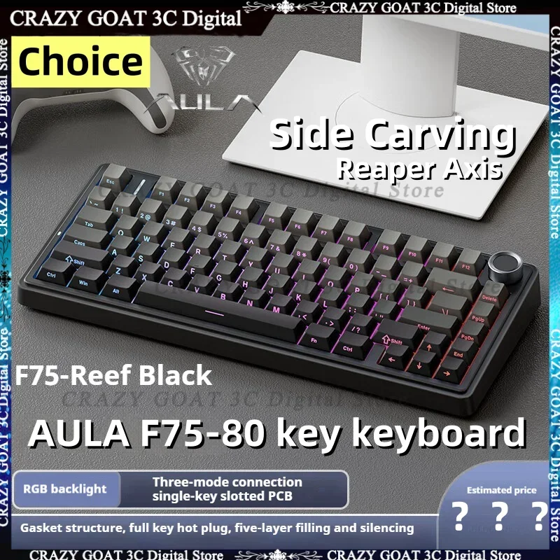 

AULA F75 Side Engraved Three-mode Mechanical Keyboard Hot-swappable Rgb Wired Computer Game Office,Wireless,Gasket Structure