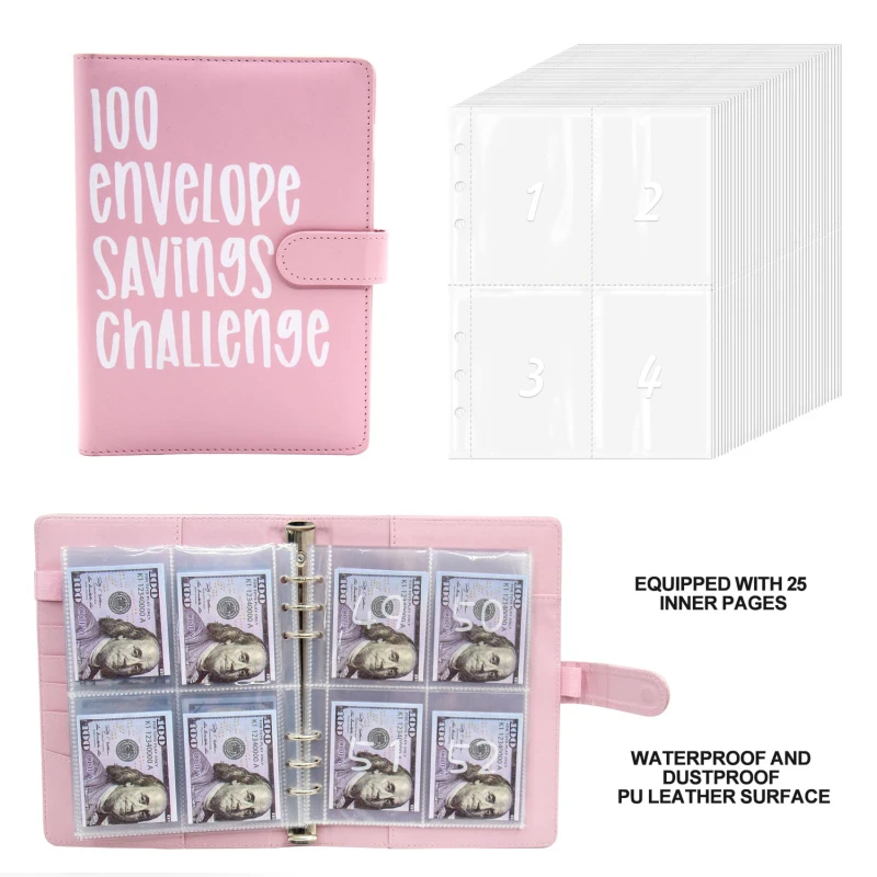 100 Envelope Challenge Binder Save Savings Challenges Loose-Leaf Binder Budget Binder With Cash Envelopes Money Organizer System