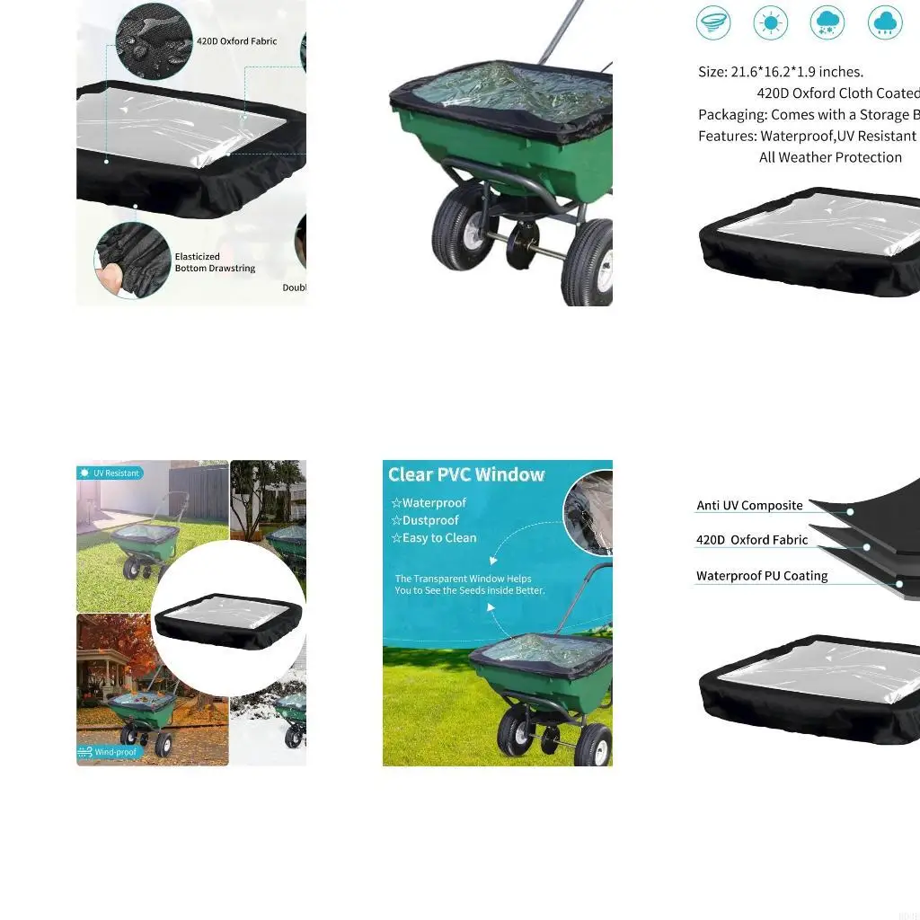 Granule Applicator Bin Cover with Clear PVC Viewing Window and Gathered for Yard Gardening, Farm Planting, and Nursery B03E