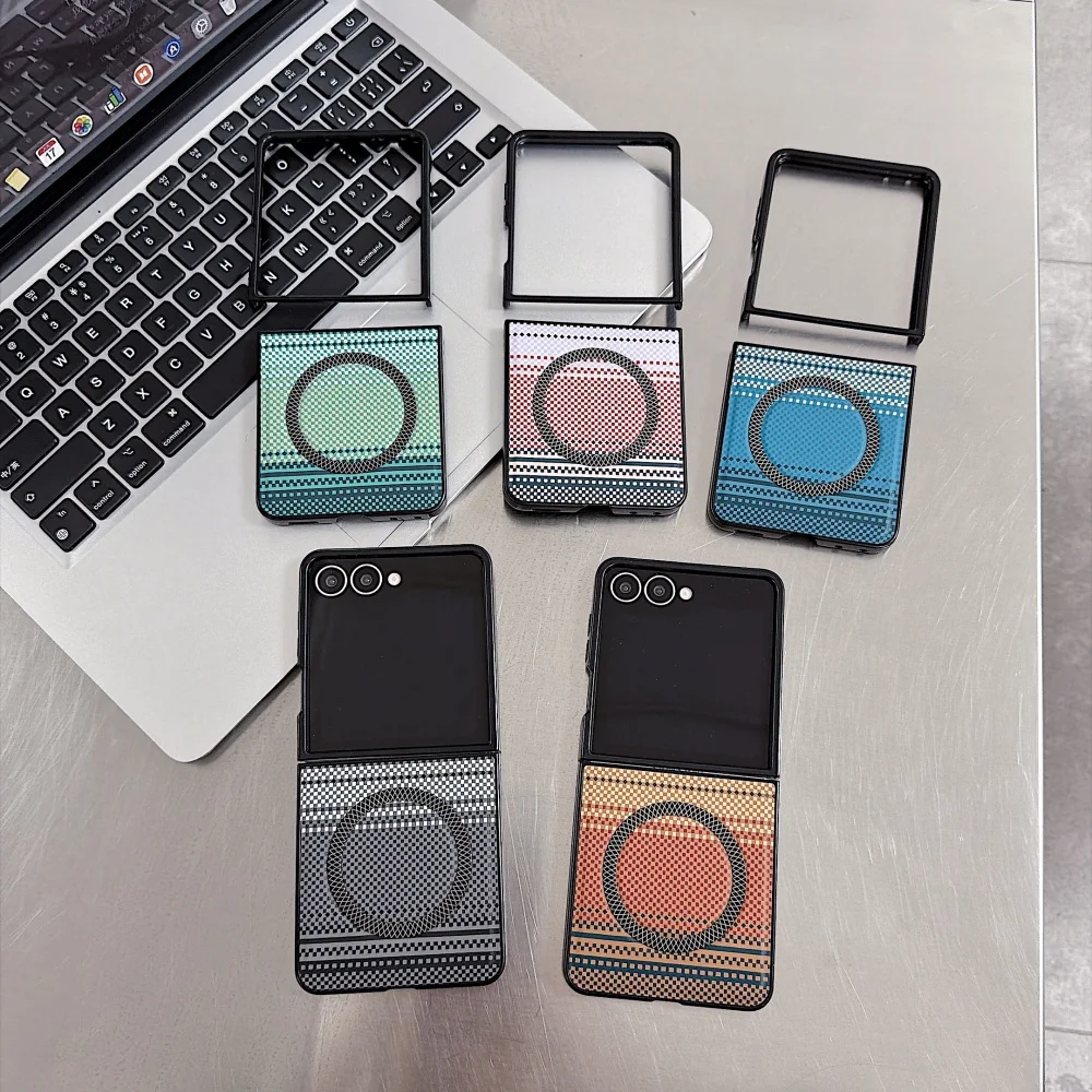 Business Color Blocking PU Leather for Magsafe Case for Samsung Galaxy Z Flip 8 7 FE 6 5 4 3 Magnetic Shockproof Hard PC Cover
