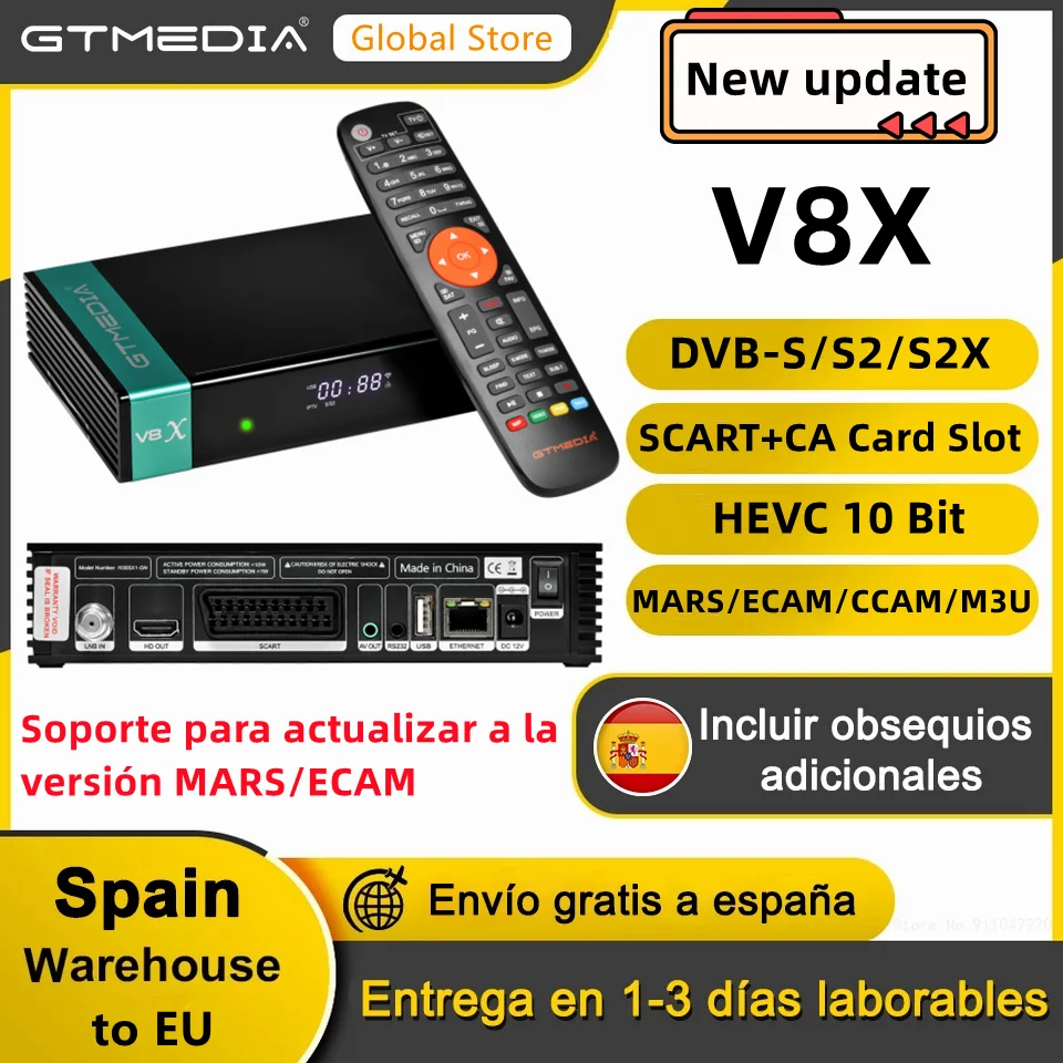 GTMEDIA V8X DVB-S/S2/S2X odbiornik satelitarny H.265 HEVC 10-bitowy wbudowany WIFI, czytnik kart CA obsługa STB MARS/ECAM/CCAM/M3U TV Box
