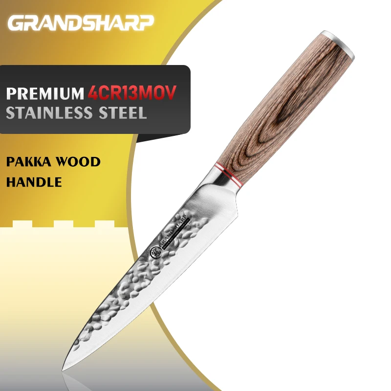 Grandsharp 5 Inch Paring Knife Hand-forged 4CR13 Stainless Steel Pakka Wood Handle Sharp Fruit Vegetables Cutting Tools