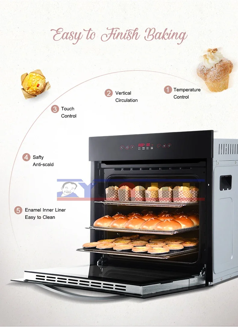 Forno elettrico da incasso per uso domestico 60L forno multifunzionale a 3 strati torta/pollo/Pizza Baker DEP-809EB