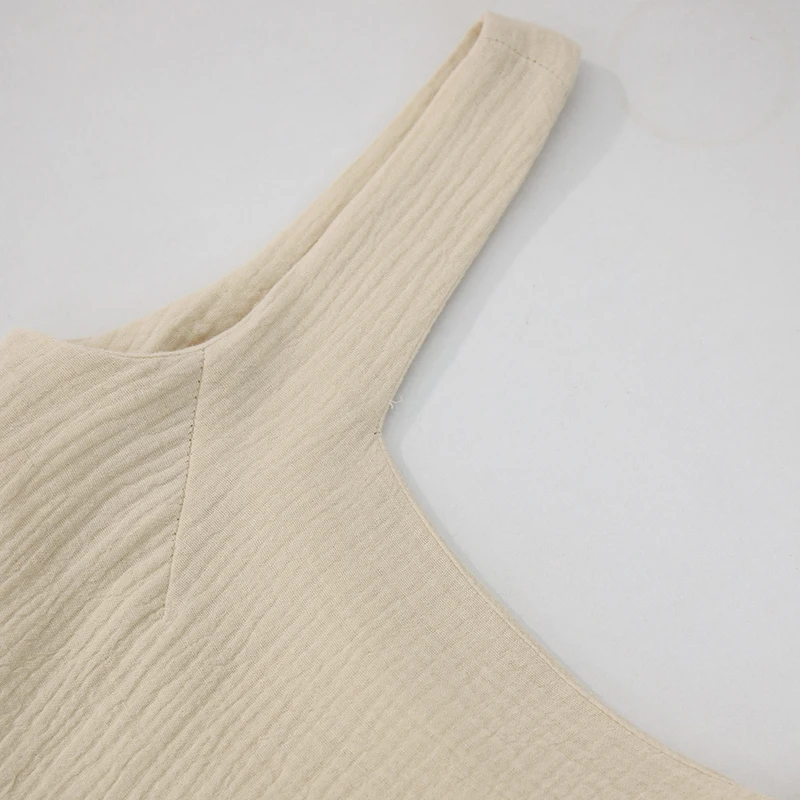 Newly 100% Cotton Gauze Dress For Women 2026 Square Collar Sleeveless Open Side Long Dress Summer Comfortable Beach Outfit