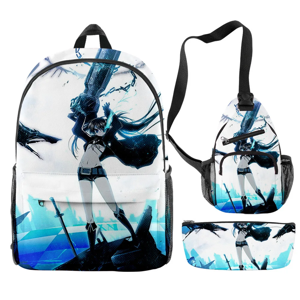Classic Novelty Cool Black Rock Shooter 3D Print 3pcs/Set pupil School Bags Travel Laptop Backpack Chest Bag Pencil Case