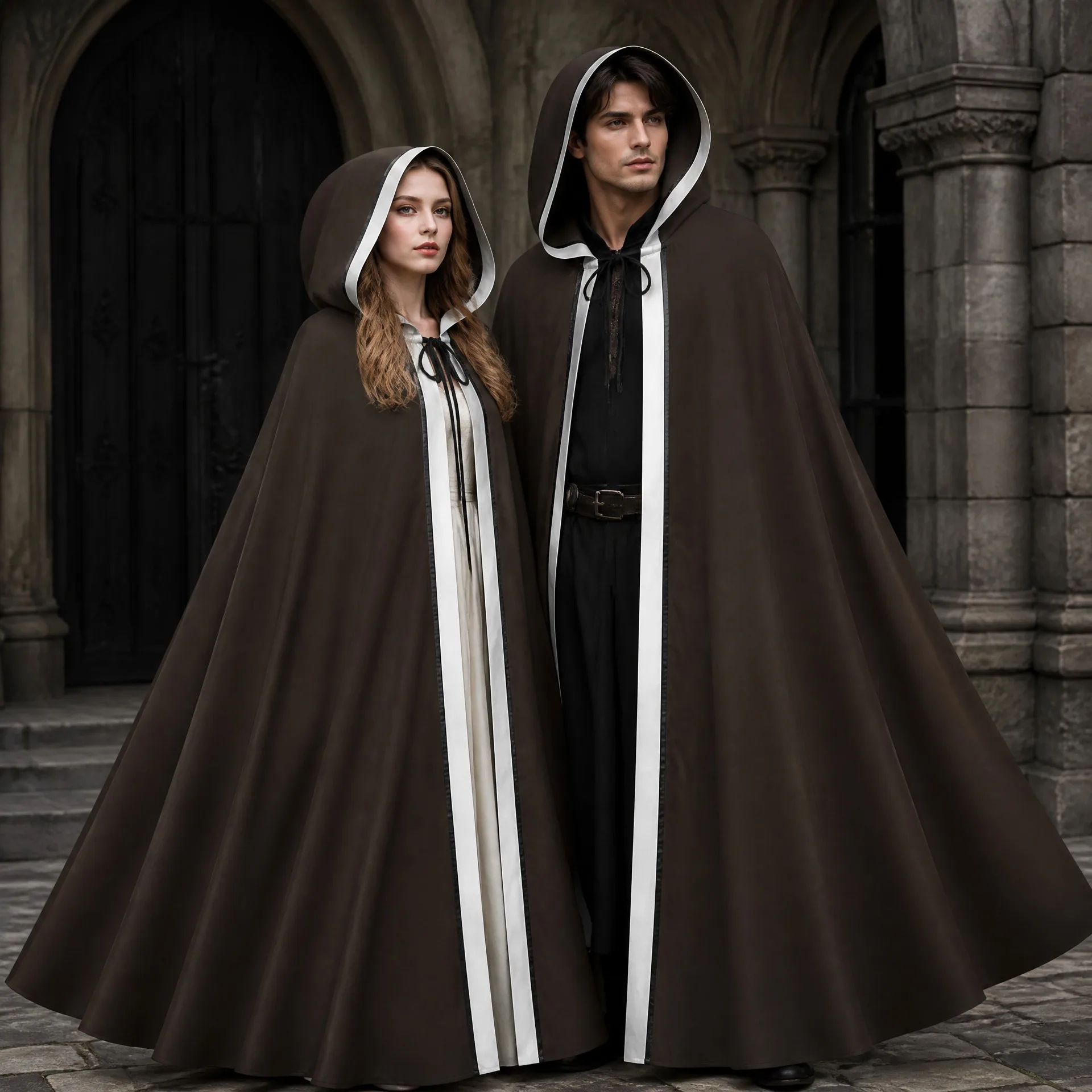 Mittelalterlicher Erwachsenen-Krieger-Umhang mit Kapuze, Unisex, Kontraststreifen, Zauberer-Robe, Halloween-Party, Festival, Cosplay-Kostüm 2026 – Detail 9