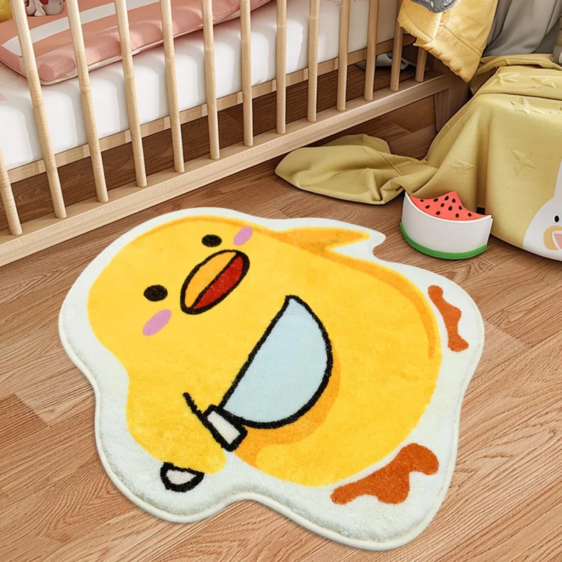 VIKAMA Funny Cartoon Chick Fluffy Rug Yellow Duckling Shaped Non Slip Water Absorbent Irregular Bathroom Bedroom Decor Carpet