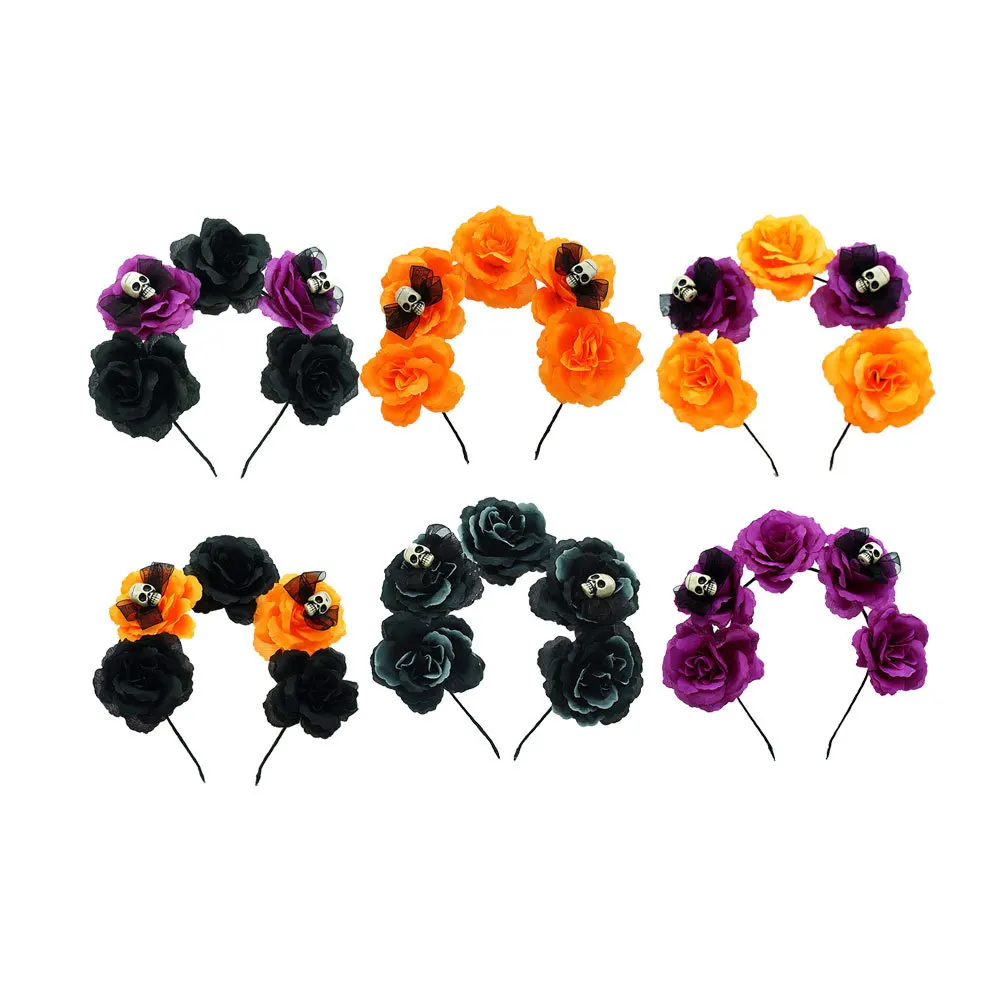 

6Pcs Halloween Skull Headband Simulation Flower Hair Hoop for Kids Party Headwear Halloween Headwear Simulation Flower Headband