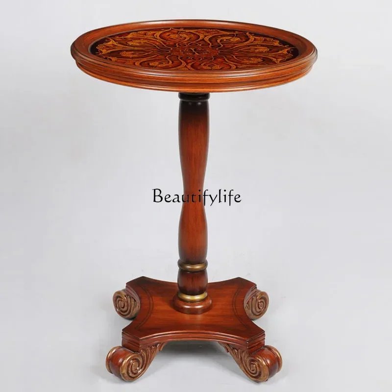 

01American round table light luxury neoclassical painted glass edge corner table European living room