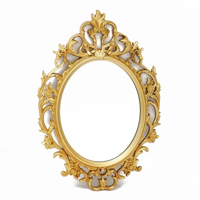 Wholesale of small European classical oval decorative mirrors in stock, palace relief gold makeup mirrors, decorative hanging mi