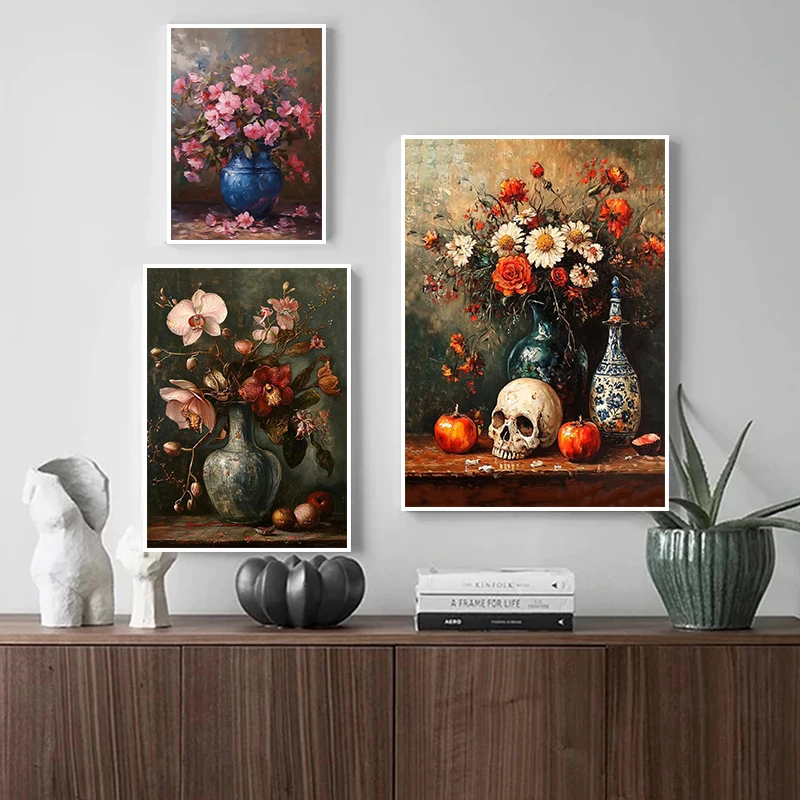 Vintage Still Life Flower Art Peony Calla Lily Rose Daisy Lilac Poster Canvas Paintings Wall Art Pictures Home Decor Frameless