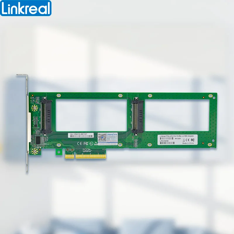 Linkreal 2X U.2 SFF-8639 SSD to PCI Express 3.0 Gen 3 X8 Card U.2 NVMe SSD Adapter-LRNV94N8