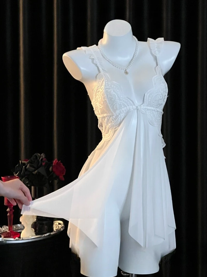 

Sexy Spice Girl Pure Desire Tulle See-through Slit Halter Nightdress,Fairy Style Stunning Big Scale Design for Women,Sensual and