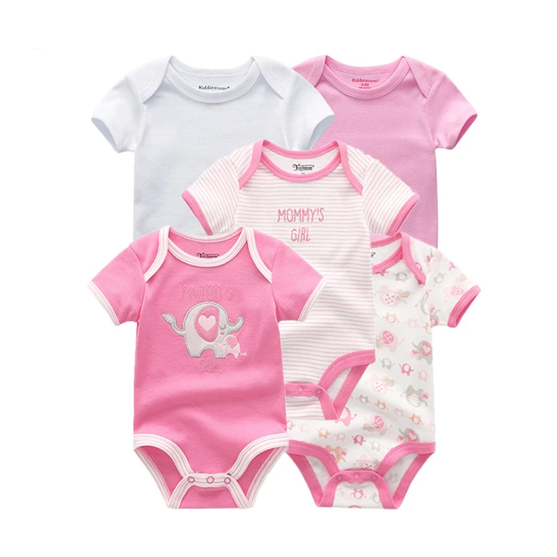 kiddiezoom 5Pcs 0-1Y Unisex Infant Short Sleeve Bodysuit, Multi Cartoon Floral Print Breathable Cotton Baby Daily Outfit