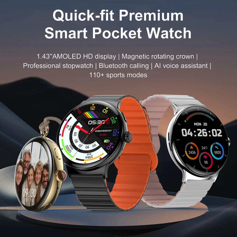 New AMOLED HD Screen Sports Smart Watches Heart Rate Blood Oxygen Blue Tooth Call Smartwatch Waterproof Men Women Pocket Watch