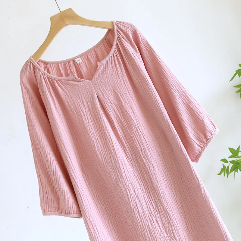 Nighties For Women Nightgowns Crepe Cotton Sleeping Dress Solid Long Nightgown Nighty For Ladies Loose Home Wear Spring Autumn