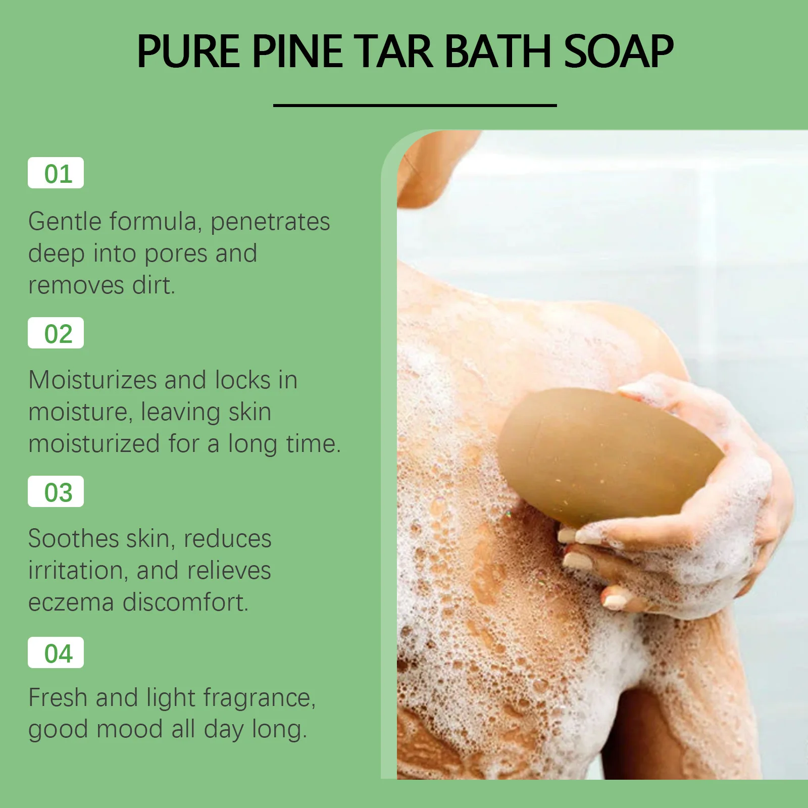 Description Picture 6 of itemOceAura Pine Tar Bath Soap Deep Cleansing Lightening Skin Reduce Dry Keep Moisturize Oil Control Handmade Body Brightening Soaps