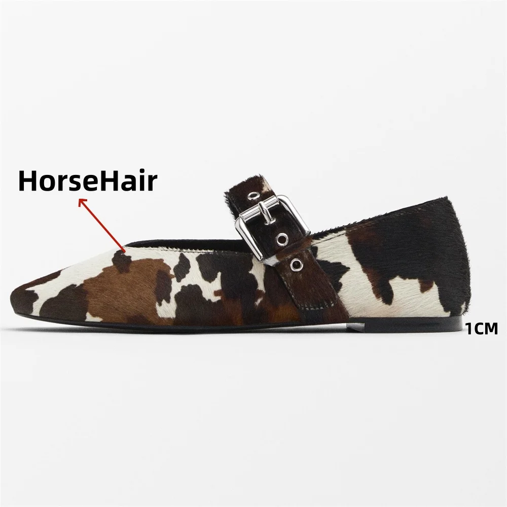 FEDONAS 2025 New Horsehair Mary Jane Flats Shoes Woman Buckles Round Toe loafers Casual Daily Flats Shoes Big Size image 2