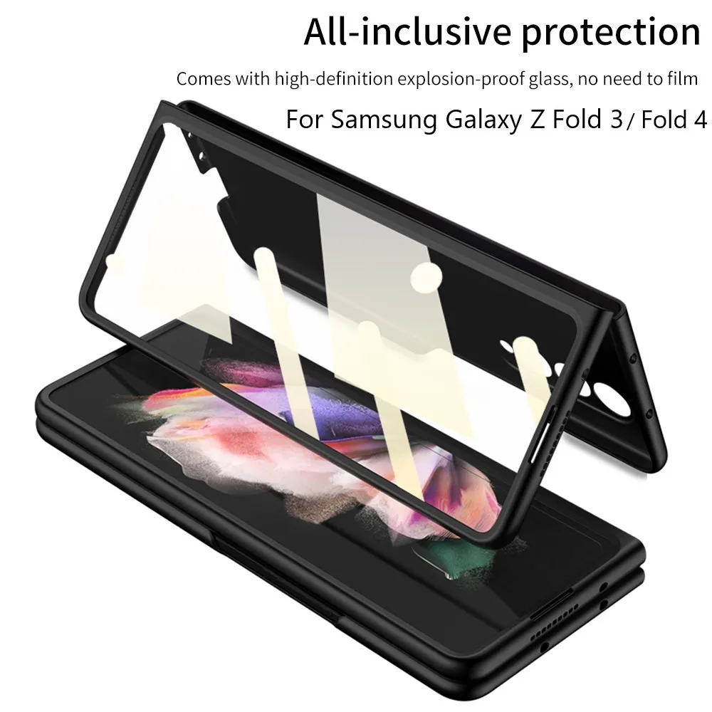 Ebesfous Ultra-thin Dropproof Folding Phone Case For Samsung Galaxy Z Fold 3 Fold 4 5G Cover with HD Tempered Glass Film Case