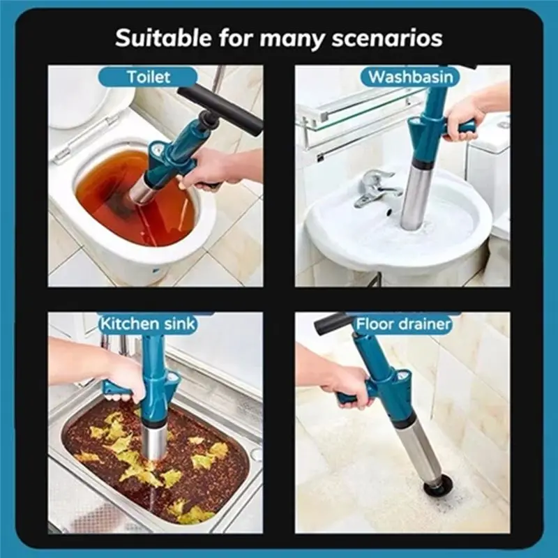 ABGH-Drain Clog Removal Tool–High Pressure Air Plunger Drainer With Visual Pressure Gauge For Bathrooms Sinks Toilet Plunger