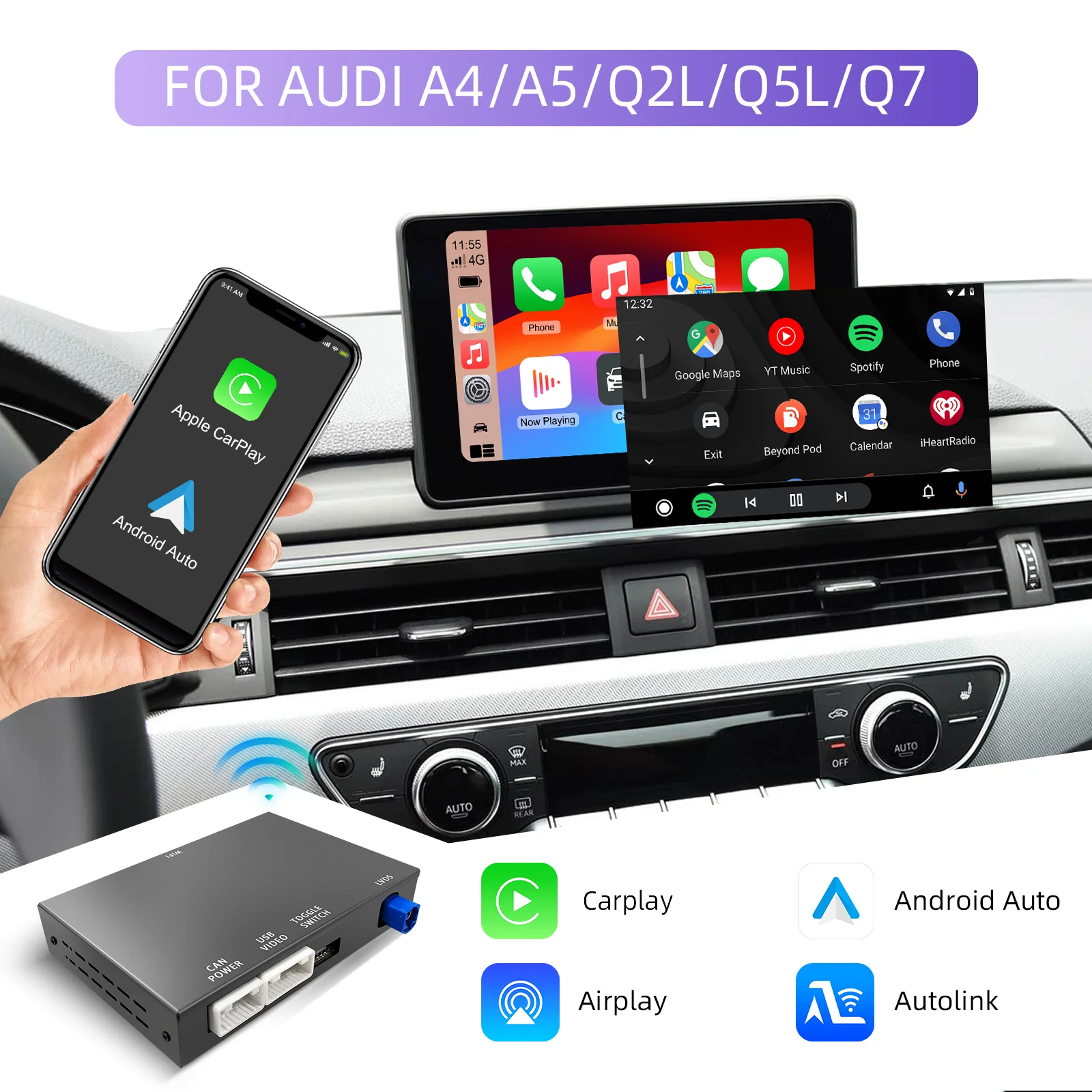 EzoneTronics OEM Screen Upgrade Decoder Box for Audi A4, A5, Q2L, Q5L, Q7 2014-2022, 7