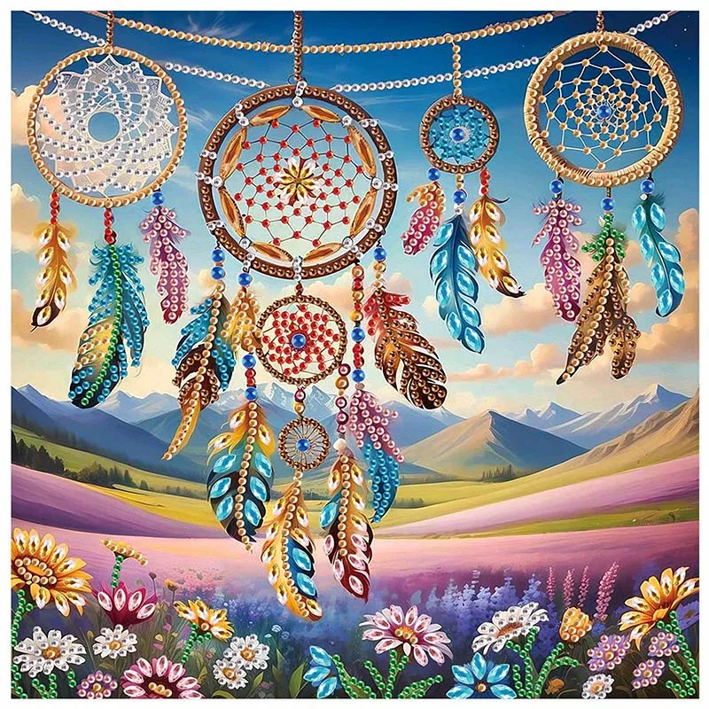 Atrapasueños Kit de pintura artística de diamante de forma especial para adultos principiantes, Kit de puntos de diamante de cristal para regalo de decoración de pared del hogar