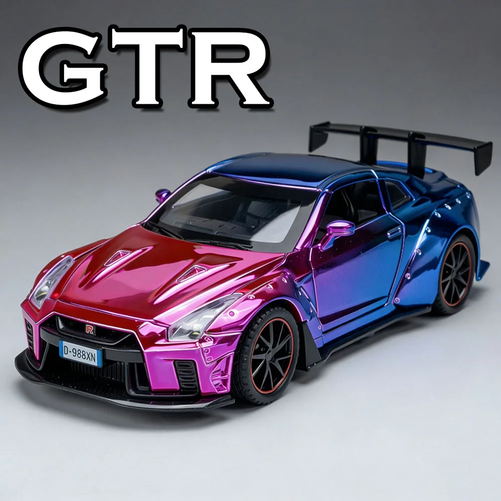 

1:32 GTR Skyline, литые под давлением модели из сплава, игрушки, автомобили, 4 двери, открытые звуком, световой откат, миниатюрный спортивный автомобиль, модные украшения
