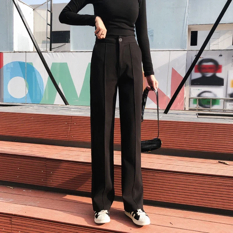 

New High Waist Straight Wool Pants Versatile Loose Casual Mopping TrousersFalling Wide Leg Pants Women's Autumn and Winte