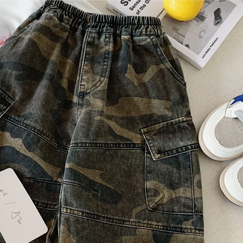 Boys' Pants 2026 Spring Autumn New Korean Version Children's Camouflage Work Boys Handsome Loose Pants Trend