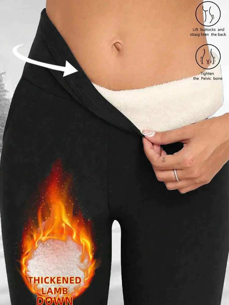 เลกกิ้งกำมะหยี่หนานุ่มสำหรับผู้หญิง สีพื้น ผ้าฟลีซหนา กางเกงเอวสูง กันหนาว ถุงน่องลำลอง สไตล์สตรีทแวร์