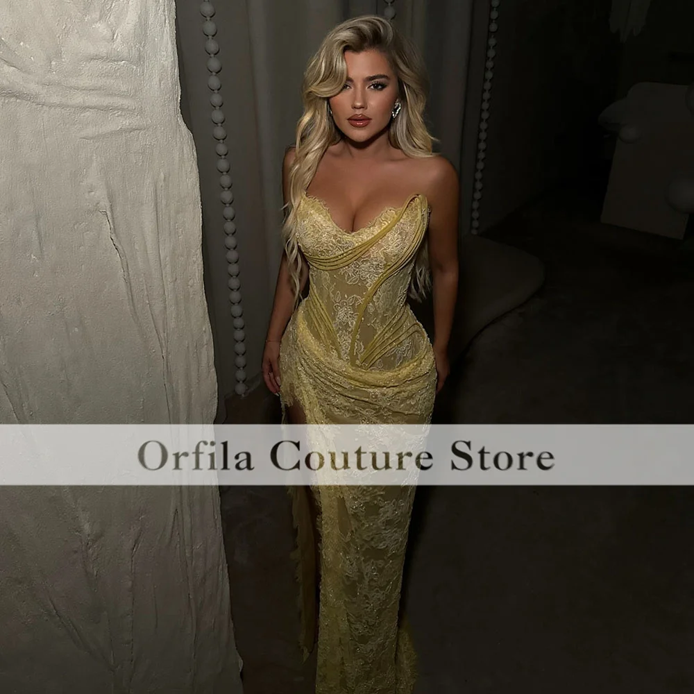 Shinny Evening Dresses Sexy Slit Prom Dress Sweetheart Aso Ebi Party Outfit Second Reception Gowns Customized