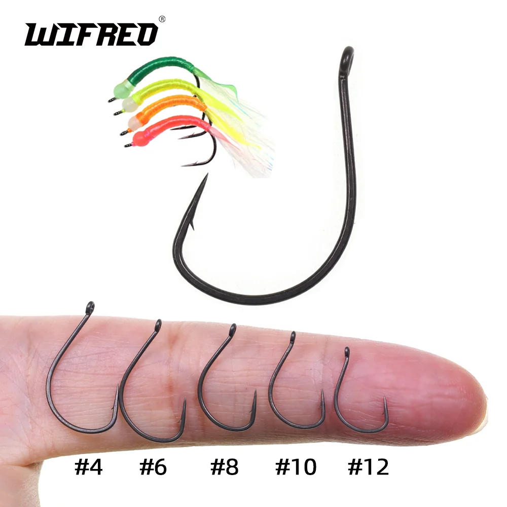 

Wifreo 50pcs #4-#12 Small Size Wacky Hook Nymphs Soft Worm Shrimp Fly Tying Hook Drop Shot Rigs Crank Worm Trout Bass Fishhook