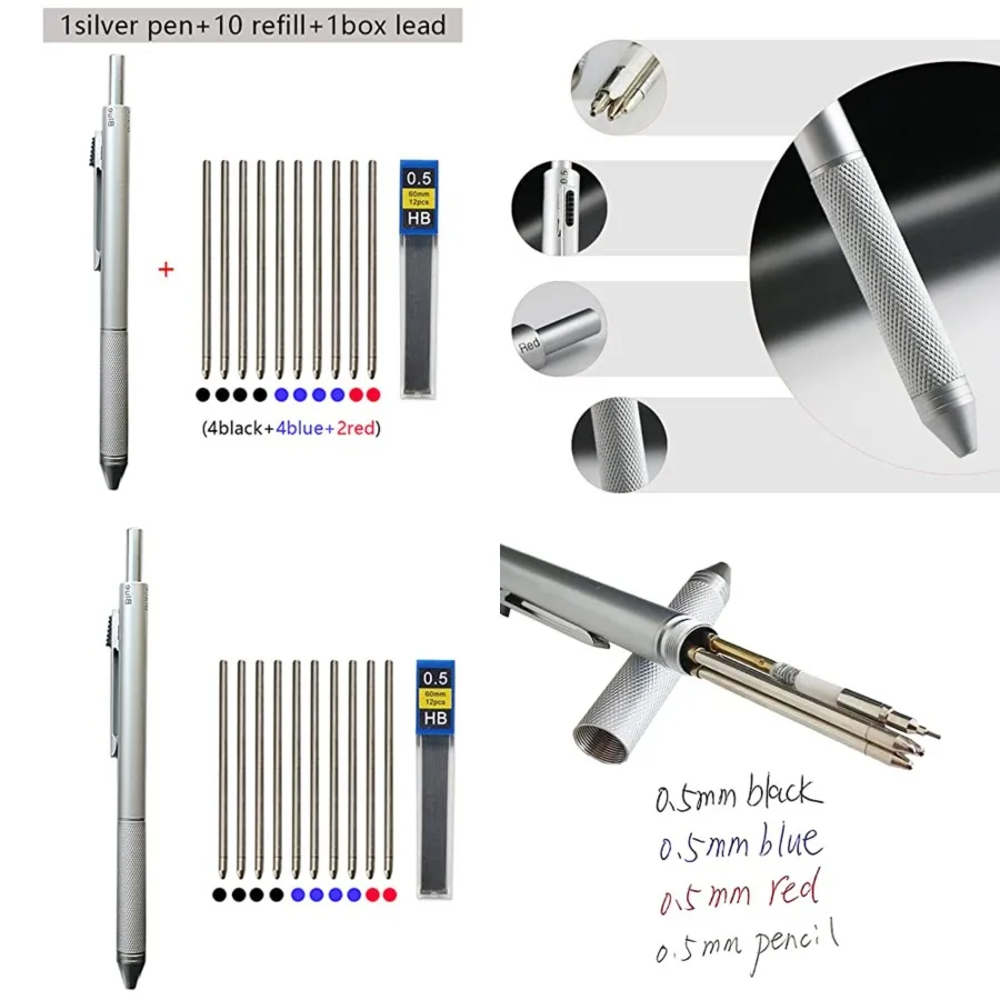 

New Technology Gravity Sensor 4 In 1 Multicolor Ballpoint Pen with Metal Design for Office and School Use Multifunctional Pen w