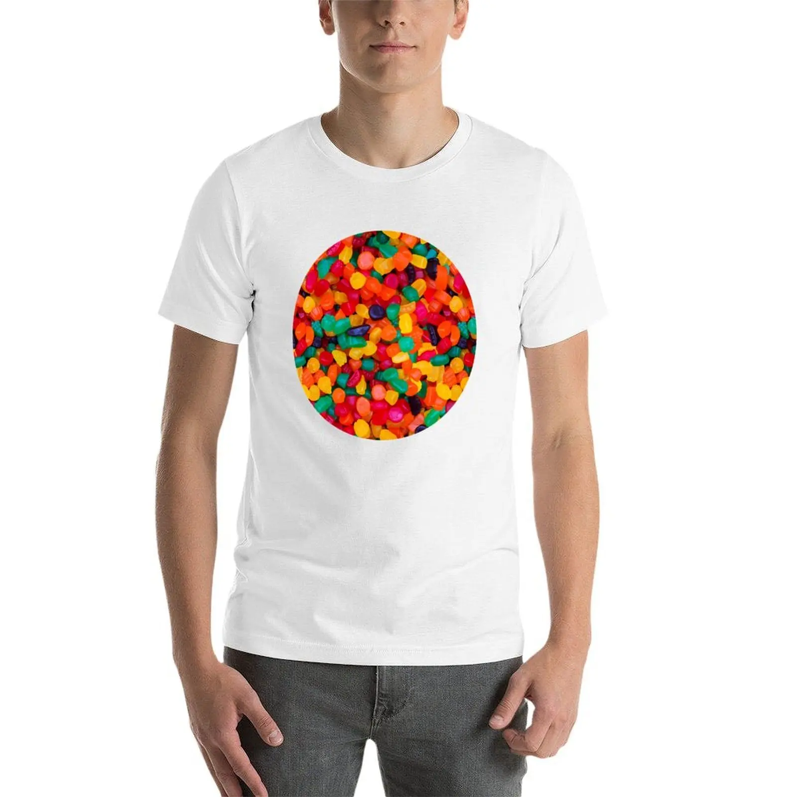 تي شيرت Jujube Gummy Real Candy Pattern تي شيرت شخصي تي شيرت للرجال من القطن الناعم