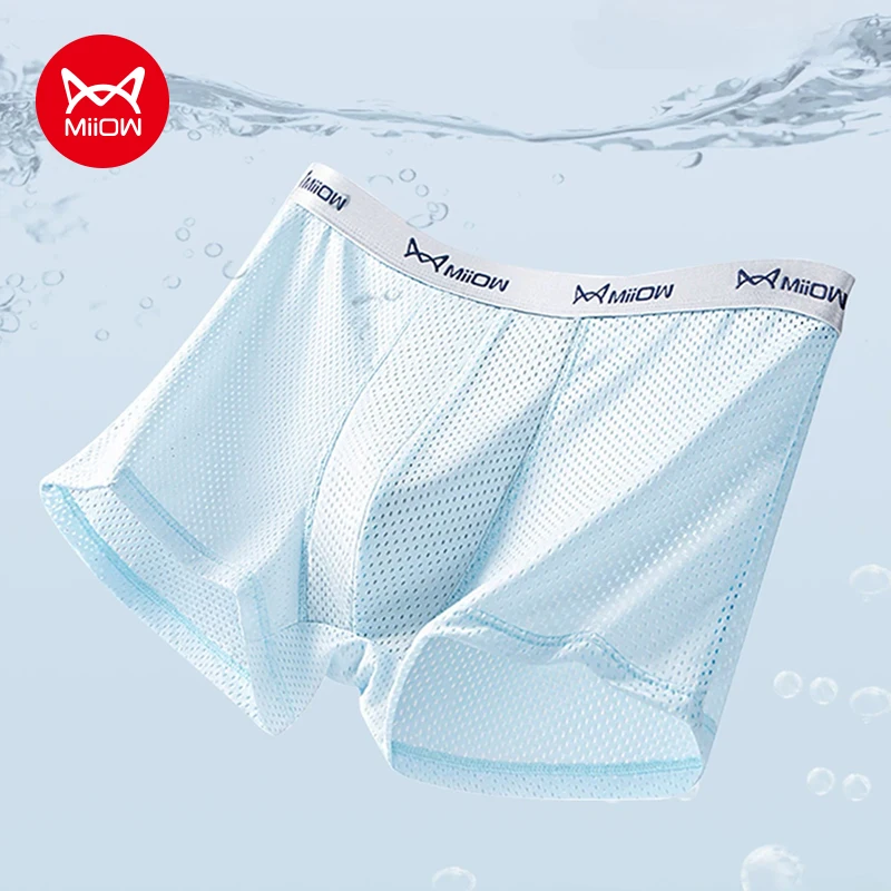 MiiOW 3Pcs Ice Silk Men's Underwear Boxershorts Breathable Mesh Mens Underpants 7A Antibacterial Cotton Crotch Man Boxers Briefs