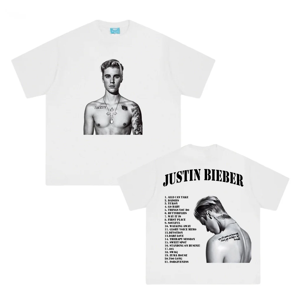 

Justin Bieber New StyleT Shirt Summer High Quality Singer's Same StyleTee-shirt Sleeve Korean 100%Cotton O-neck Ropa HombreTops