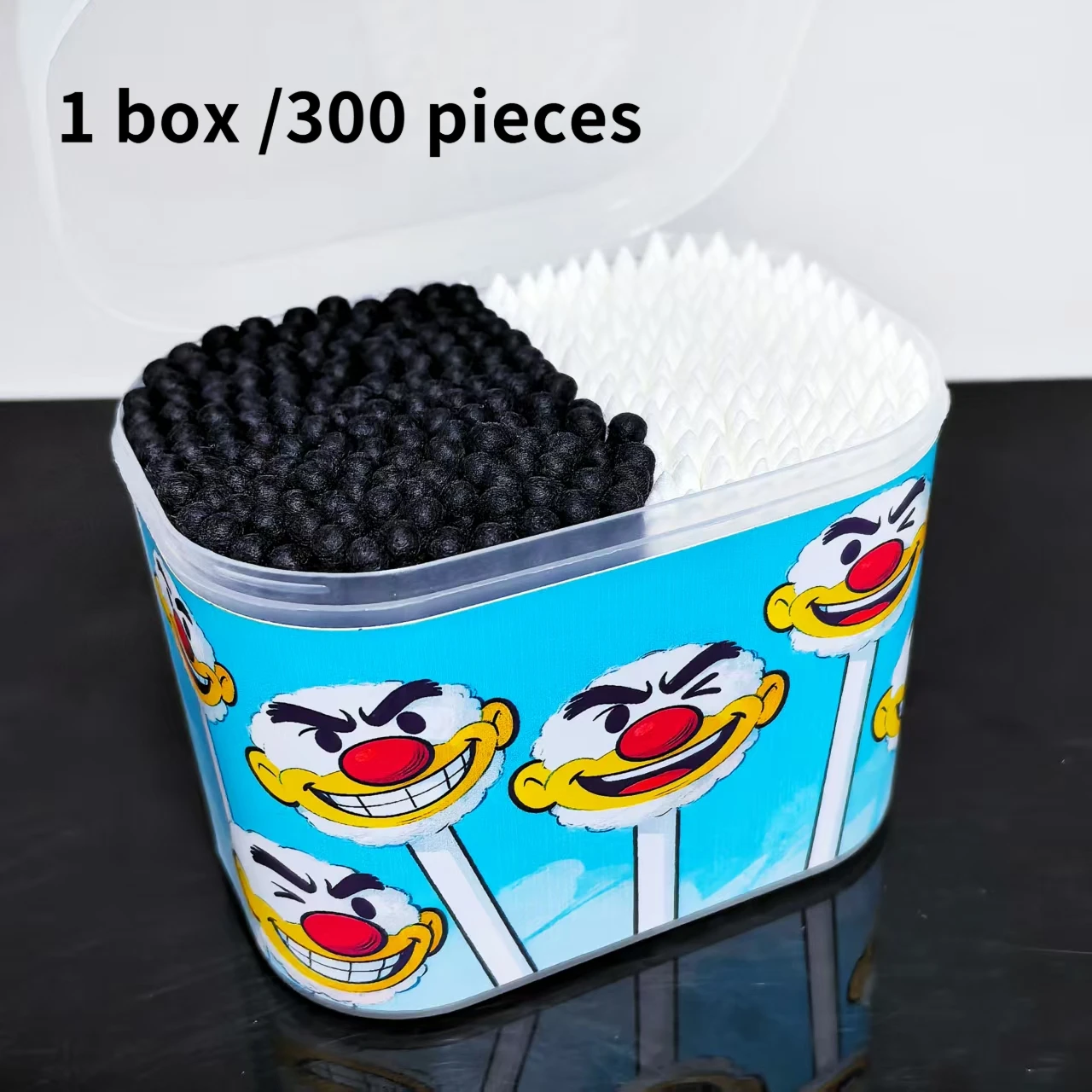 300 قطعة من مسحات القطن المضحكة، مسحات قطنية باللونين الأبيض والأسود برأسين للبالغين متعددة الأغراض