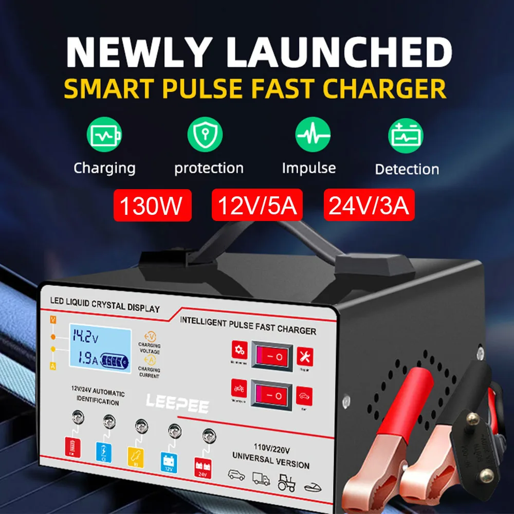 

130W Storage Battery Chargers 12V 24V Automatic Pulse Repair Digital Car Battery Chargers Lead Acid Batteries Tester Maintance