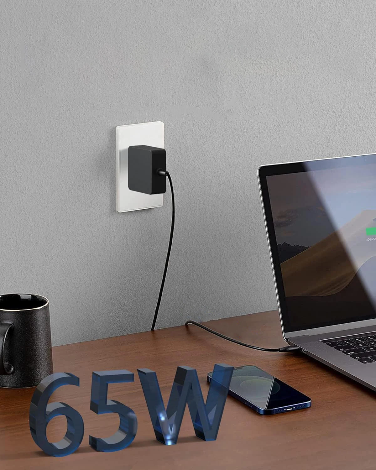 65W USB C Type C Phone Laptop Charger Power Adapter ForMacBook ForASUS Forlenovo Fordell Power