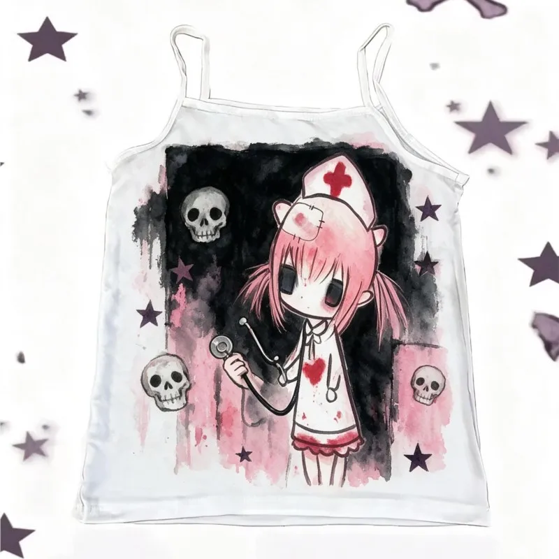 Vintage Y2k Tank Tops Cute Girls Vest Women Clothing Punk Gothic Print Fit Baby Tank Emo Girls Trashy Printing Casual Baby Tank