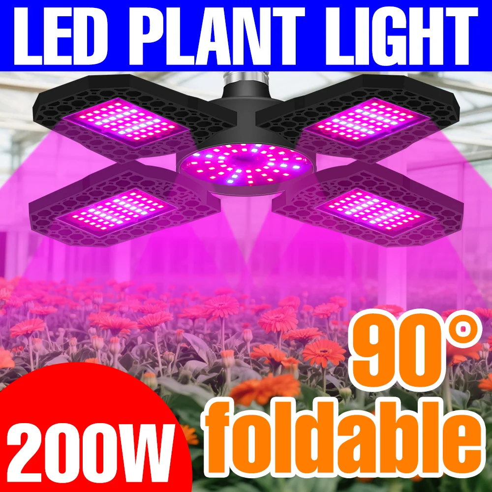 

200W LED Grow Light Bulb Full Spectrum Foldable Indoor Plant Lamp E27 Greenhouse Tent Vegs Fruits Hydroponics Cultivation Lamp