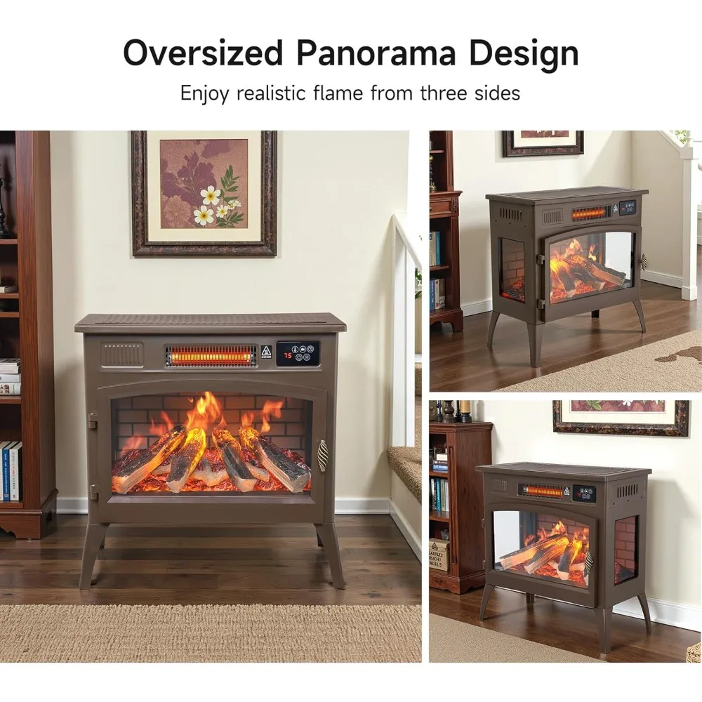 Отдельностоящий электрический каминный обогреватель 24 дюйма с 6 переменными реалистичными цветами пламени, каминная печь 1000 Вт/1500 Вт с перегревом Pr