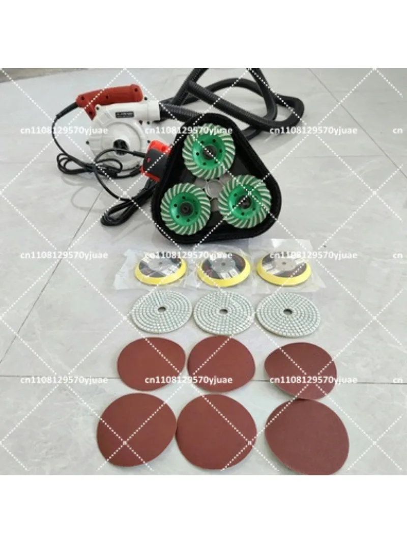 Handheld 3-Head Dustless Concrete Floor Edge Grinder Wall Surface Sander Putty Polishing Machine No Dead Corner