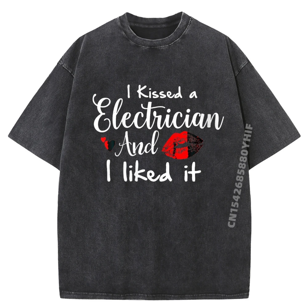 

Мужские футболки с рисунком «Я поцелуй электрика и я любил это для жены», мужская одежда большого размера, стираная рубашка больших размеров